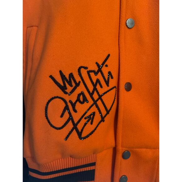 NWT George V Paris Varsity Lettermen's Jacket Orange/Black Size Large - Picture 3 of 16